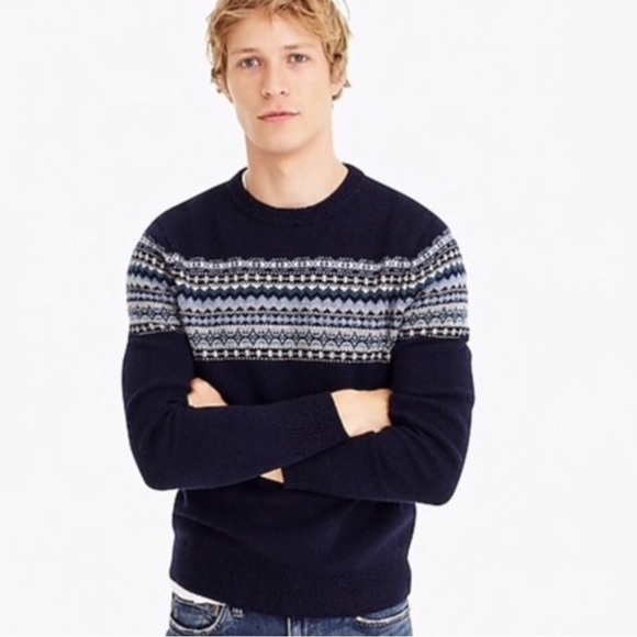J. Crew 100% Lamb Wool Fairisle Nordic Scandinavian Crewneck Sweater size medium - Picture 4 of 14